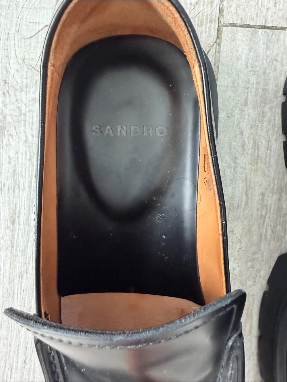 Sandro Paris H23 Square Loafers Black Leather Lug Sole EU 43 Men’s US 10